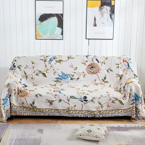 Flowers birds tapestry blanket 50"x70" - Picture 3 of 6